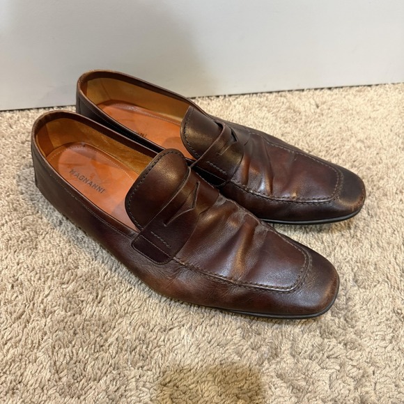 Magnanni Shoes Mens Size 11 Brown Leather Slip On Dress Square Toe Oxford 17533 main image 4